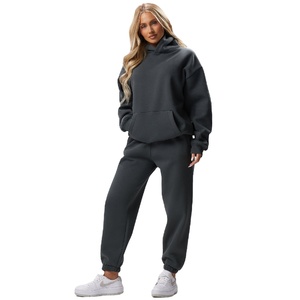 Survêtement 2 pièces pour femmes costumes rétro pull Bomber veste sweat taille haute femmes lâche velours pantalon costume vêtements de sport - Product Image 1