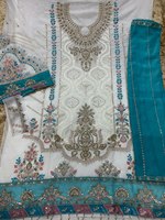 Baju Muslim Wanita Bordir Bahan Faux Georgette Multi Warna Sepanjang Lutut Tanpa Jahitan Etnik Modern Penyerap Keringat Salwar Kameez