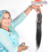Extensions de cheveux humains naturels non traités 100% indiens bruts de temple, avec closure HD 2*6, double trame, Remy, à clipser/tisser