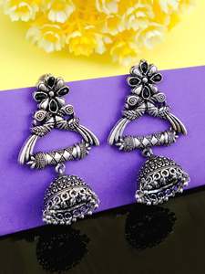 Best Selling Oxidised Silver Plated Crystal <b>Studded</b> Peacock Jhumka <b>Earrings</b> for Women <b>Girls</b> Stylish Fashion Jewelry - Product Image 4