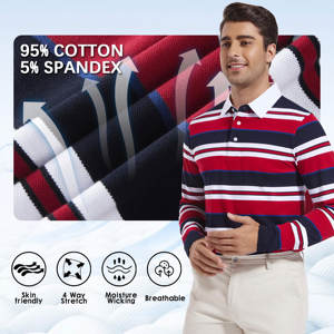 Plus Size 100% Cotton Polo <b>T</b> <b>Shirts</b> <b>Long</b> <b>Sleeve</b> <b>Striped</b> Quick Dry Casual Collared Golf Polo <b>Shirts</b> for Men - Product Image 5