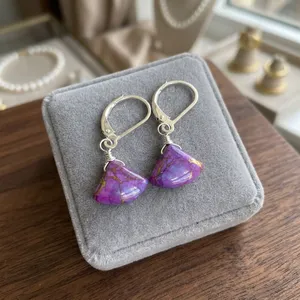 Pendientes Colgantes en Forma de Abanico de Turquesa Púrpura, Corte Trillón, Plata Mohave, Atrevido Estilo Diario, Plata de Ley 925, Diciembre - Product Image 6