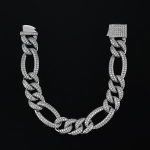 Silver & Rhodium Plated Hip Hop <b>Cuban</b> <b>Chain</b> and Bracelet Combo <b>Iced</b> <b>Out</b> Men-s Bling with Moissanite - Product Image 5