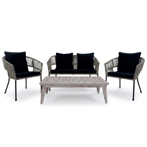 <b>Grey</b> Outdoor Garden Furniture <b>Set</b> Aluminium Frame Woven Rope Sofa Armchairs Wooden Coffee <b>Table</b> Patio Decor Setup Art Design - Product Image 1