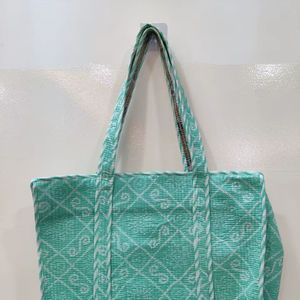 Bolsa de Mano Grande Acolchada de Algodón, Ecológica, Sostenible, Resistente, para Compras, Hecha a Mano, Vintage, con Estampado de Bloques, Estilo Boho, para Verano e Invierno - Product Image 1