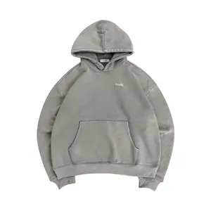 Custom Streetwear <b>Hoodie</b> No String Fleece Blank <b>Zip</b> <b>up</b> <b>Vintage</b> Double Layer Acid Wash Sun Faded Distressed Hoodies for Men - Product Image 1