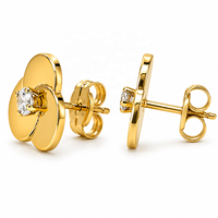 JJBRAVO Pendientes de Oro Macizo con Tres Discos y Circonitas, Diseño Geométrico Moderno y Minimalista, Engaste de Garra, Joyería Fina para Mujer, Regalo para Boda o Fiesta