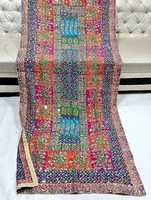 Ensembles de foulards de luxe tendance en soie pakistanaise traditionnelle, longs, multicolores, avec broderie florale et travail miroir, style ethnique