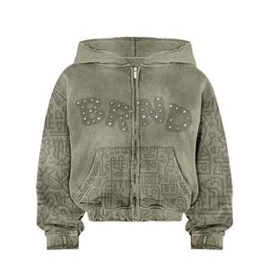 Sudaderas con Capucha Extra Grandes de Alta Calidad, con Logotipo Personalizado, Lavado Ácido, Cierre de Cremallera, Impresión Serigráfica para Hombre - Product Image 6