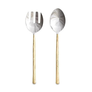 Servidor de ensalada de plata de acero inoxidable decorativo Estilo de paja larga Vajilla hecha a mano de latón Servidores de ensalada ecológicos - Product Image 5
