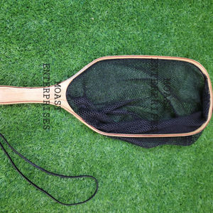 Épuisette de pêche à la mouche d'extérieur avec cadre en bois et filet en caoutchouc, outil de capture de truites à lancer à la main - Product Image 1