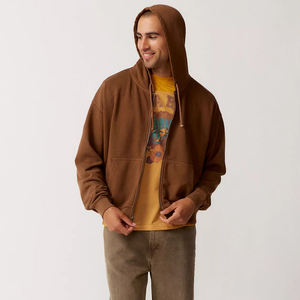 <b>Men</b> Zip Up Custom OEM Hoodie Oversized Drop Shoulder Streetwear 100% Cotton High Quality <b>Cropped</b> Blank Zipper <b>Top</b> - Product Image 2