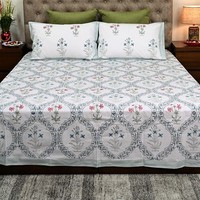 Parure de lit de luxe en coton imprimé à la main, motif floral indien, avec oreillers