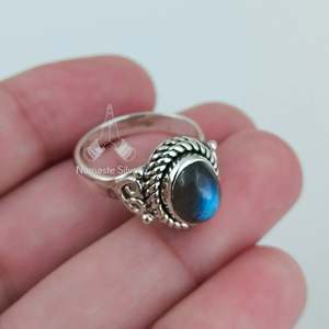 Handmade 925 Sterling Silver <b>Labradorite</b> <b>Ring</b> Natural Oval Gemstone Promise Jewelry with Inlay Setting Birthstone Gift for Her - Product Image 3