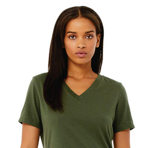 Airlume – T-Shirt à manches courtes et col en v pour femme, en coton peigné et avec anneau, simple, vert militaire, 100% oz, 4.2 - Product Image 4