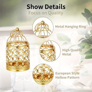 Farol Decorativo de Metal Dorado de Lujo con Diseño de Jaula Abierta, Luz de Vela Ambiental Suave, Perfecto para Decoración Festiva del Hogar - Product Image 6