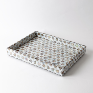 Elegante bandeja rectangular redonda de gama alta para servir madre perla mosaico incrustaciones té café servir hoteles restaurantes bodas fiestas - Product Image 4