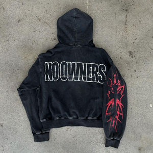 Sudadera con capucha recortada Cremallera French Terry Screen Print Sun Faded Acid Washed Distressed Vintage Heavyweight Men Hoodie - Product Image 2