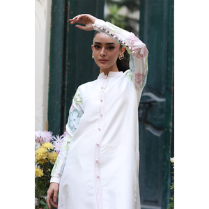 เสื้อเชิ้ตผ้าป๊อปลินพิมพ์ลายดอกไม้ทรงหลวมสำหรับผู้หญิงพร้อมปกแมนดาริน - Product Image 5