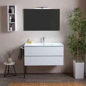 Mueble de Baño Suspendido en Pared BELIZE de 100 cm, Color Blanco Mate, con 2 Cajones y Toallero Lateral Negro - Product Image 3