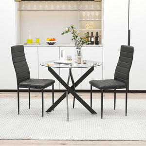 Mesa de comedor de cristal redonda de 31,5 "Base de metal negra elegante para cenar con estilo en apartamentos u hogares - Product Image 1