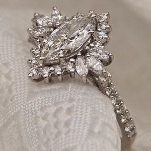 Anillo de Diamante de Corte Marquesa de Plata de Ley 925 de Alta Calidad, Diamante Cultivado en Laboratorio, Oro Blanco de 14K Original, Anillos Finos para Mujeres y Hombres - Product Image 1