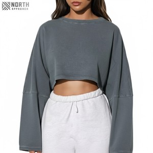 New Style Women Oversized <b>Top</b> Wholesale <b>Crop</b> Loose Half Zip Up Turn-down Collar Sweatshirts For Women Cotton Sweatshirt Branded - Product Image 1