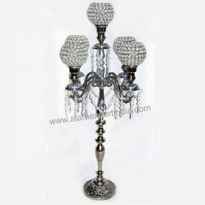 Vente en gros de derniers candélabres en boule de cristal à 3 bras du fabricant direct décorations en métal argenté et doré pour la fête et le mariage - Product Image 5
