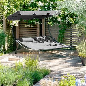 SUM-Tumbona para adultos con reposacabezas doble, estructura de acero duradera, hamaca reclinable, playa al aire libre, patio, piscina - Product Image 4