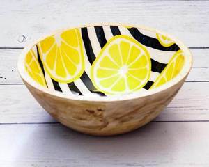 ชามไม้มะม่วงพร้อมดีไซน์เคลือบพิมพ์ลายกราฟิกภายในชามสำหรับเก็บผลไม้แห้งสลัดไม้ธรรมชาติอินเดีย - Product Image 2