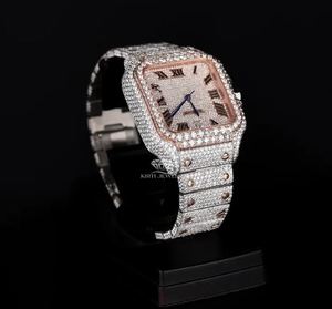 Reloj automático de lujo en tono oro rosa, pantalla Digital, caja cuadrada, cristal mecánico resistente al agua con moissanita - Product Image 3