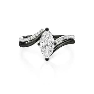 Anillo de compromiso Jeulia Parallel Meet de dos tonos con diamantes marquise en bypass - Product Image 1