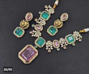 Elegant Antique Gold Plated Necklace and <b>Earring</b> Set With Kundan Studded Square Shape Designer Jewelry Women Perfect for Gifting - Product Image 4