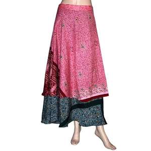 Vintage Inspirado Doble Capa Reversible Sari Seda Ecológico Antiestático Maxi Wrap Falda Festival Estilo Transpirable Boho Hippy - Product Image 1