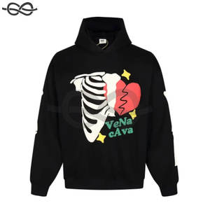 Top qualité 100% coton vêtements pour hommes sweats à capuche Denim Streetwear survêtements bouffée impression larmes à capuche pour hommes - Product Image 3