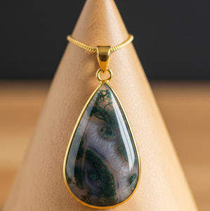 Vente chaude 925 Sterling Silver Dainty Chain 18K Or Goutte Forme Pendentif Avec Bohème Mousse Agate Guérison Cristal De Mode - Product Image 5