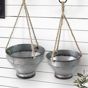 กระถางต้นไม้โลหะทาสีฟ้าพร้อมโซ่สำหรับตกแต่งในร่มกลางแจ้งสวนระเบียงห้องนั่งเล่น - Product Image 4