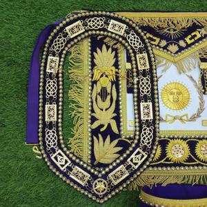 Conjunto de insignias masónicas de alta calidad, hecho a mano, con delantal, collar y accesorios con detalles bordados en oro. - Product Image 4