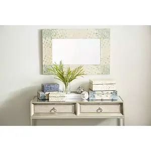 Alta calidad hueso incrustaciones flor forma planta estilo bohemio pared espejo colgante decoración dormitorio sala de estar hecho a mano OEM - Product Image 6