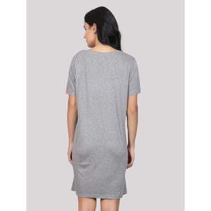 Chemise de nuit courte décontractée Evolve pour femme, 100 % coton gris chiné imprimé, longueur genou, douce et confortable - Product Image 6