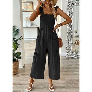 Women's Strappy Smocked Detail Pocketed <b>Long</b> Jumpsuit, 33150 - Product Image 2