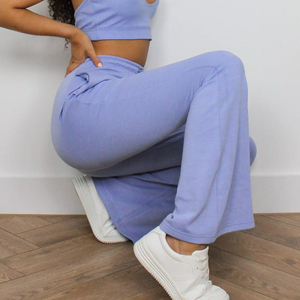 Pantalones de chándal de lana acampanada ecológicos de invierno para hombre, pantalones de pierna ancha informales lisos de 100% poliéster, pantalones para correr - Product Image 4