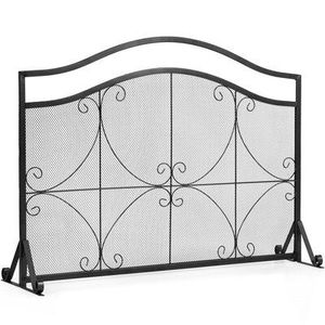 Paravent de cheminée géométrique de style mid-century moderne en fer forgé, décoration d'intérieur, finition noire - Product Image 1