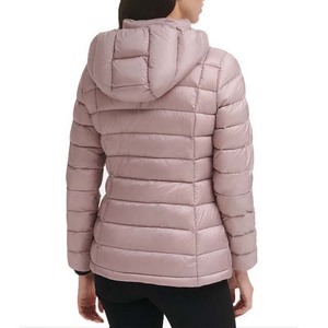 Veste matelassée légère pour femme en toile tricotée imperméable respirante à séchage rapide avec capuche pour l'automne et l'hiver, couleur rose clair - Product Image 3