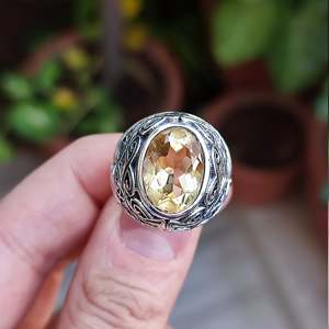 Bague pour homme en argent sterling 925 faite à la main, style bohème, finition polie, pierre précieuse citrine jaune naturelle, taille ovale 10x14mm, cadeau pour lui - Product Image 2