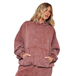 100% algodón lavado ácido personalizado Distress bordado Sweatsuit para mujeres de gran tamaño de manga larga Flare pantalones de chándal lavado - Product Image 3