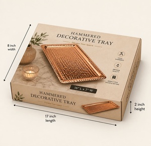 Plateau rectangulaire en cuivre artisanal, centre de table décoratif pour les occasions de repas à la maison - Product Image 5