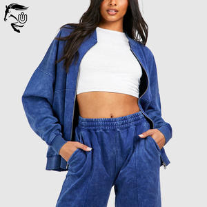Chándal lavado ácido personalizado para Mujer | Conjunto de sudadera con pantalones de chándal ropa de calle etiqueta privada al por mayor - Product Image 4