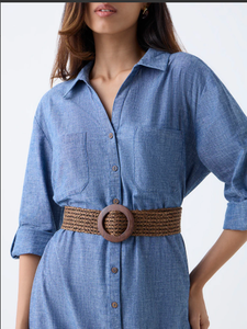 LOV Robe chemise en jean bleu avec ceinture - Product Image 3