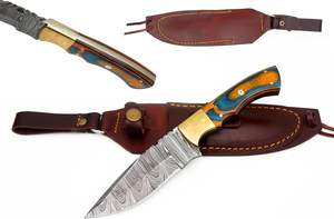 มีดดามัสกัสแบบใบมีดสำหรับตั้งแคมป์กลางแจ้งพร้อมปลอกหนังมีดสกินเนอร์สำหรับล่าสัตว์และทำงานฝีมือ - Product Image 6